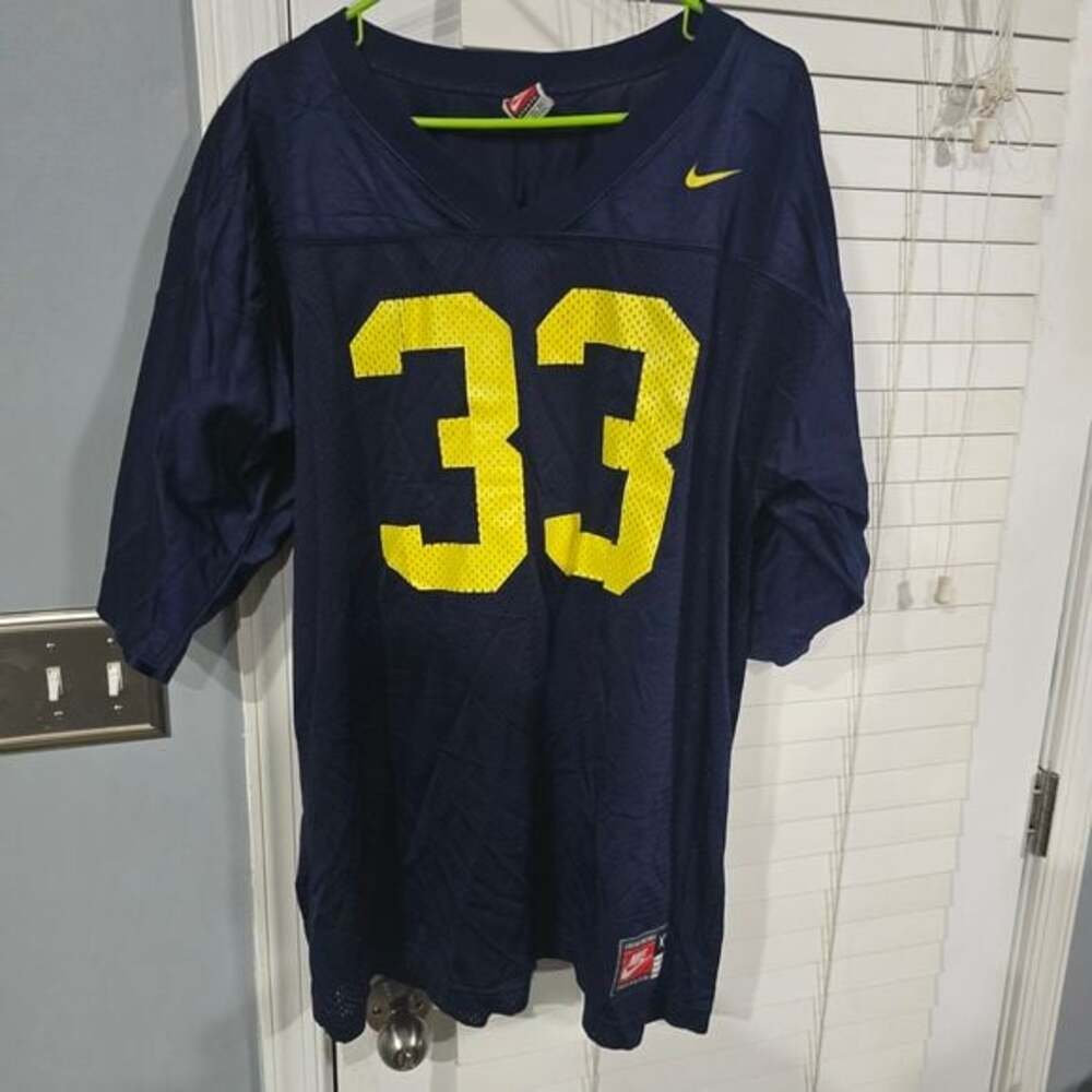 Vintage Michigan Nike Navy Blue‎ Football Jersey with Yellow Number 33